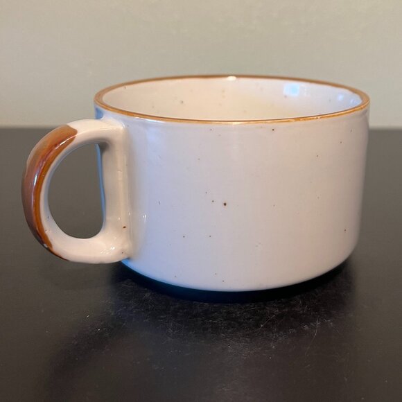 Vintage OTAGIRI Yellow Floral Stoneware Soup Mug Bowl ~ Gray w/ Brown Speckles - Picture 5 of 10